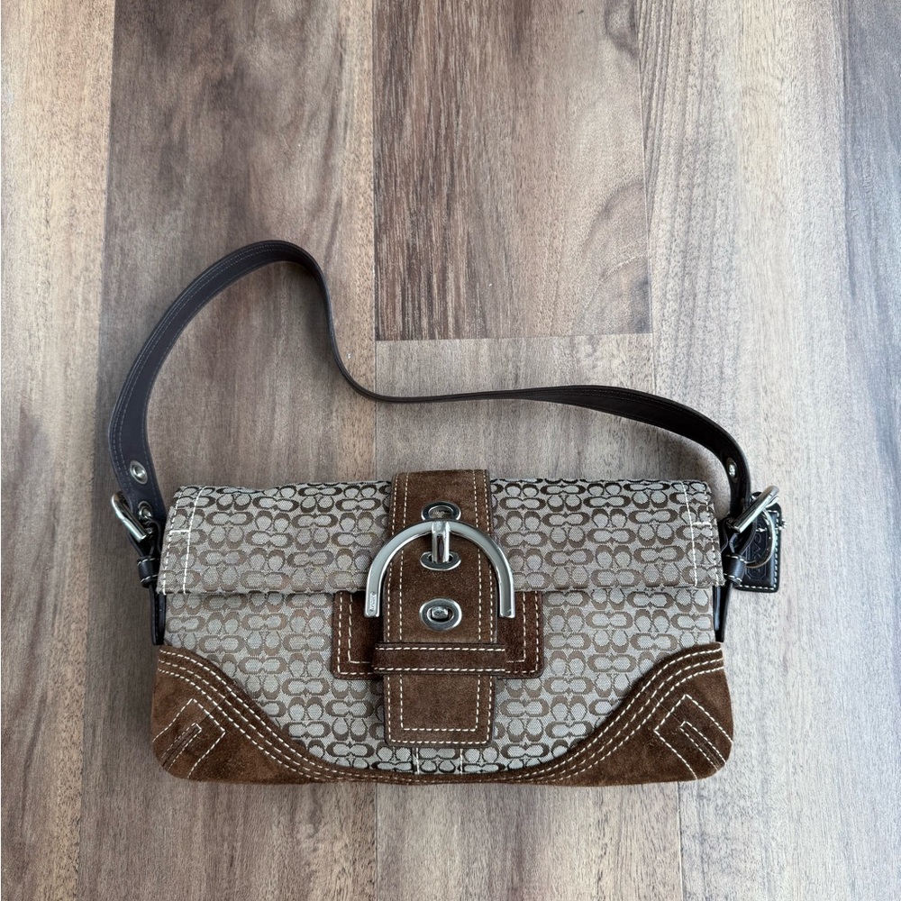 Coach Signature Brown and Tan Shoulder Bag